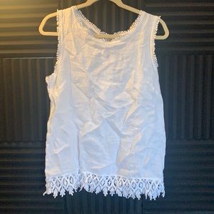 White Linen Tank with detailed neckline and waistline